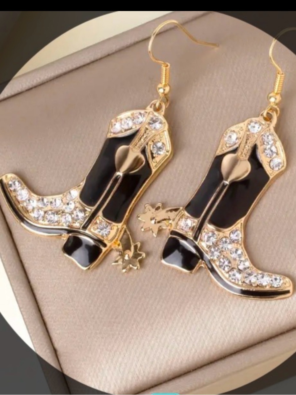 Gold and Black, Rhinestones | Cowboy Boot Dangle Earrings | Women’s Jewelry